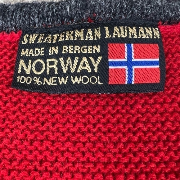SWEATERMAN Laumann Norwegian New Wool Cardigan Sweater Red Gray Medium - Picture 8 of 9